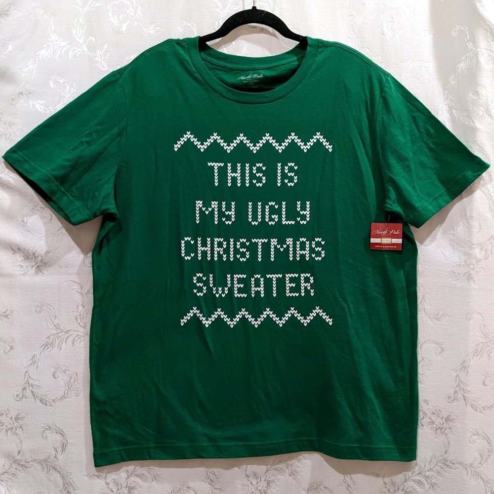 Ugly Christmas Sweater Sleepwear Tee XXL Cotton Blend Green Funny Holiday Joke